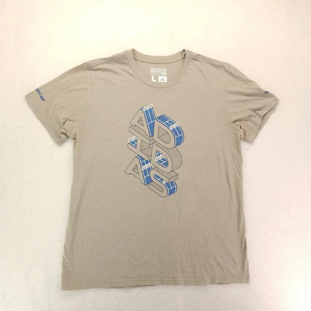 Adidas Casual Crew Neck Short Sleeve Graphic T Shirt Mens Size Large L Gray Blue